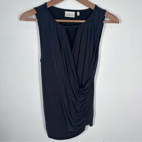 Anthropologie Deletta Drapey Cutout Tank XS Wrap Navy Gray Shirt Blouse - Picture 2 of 7